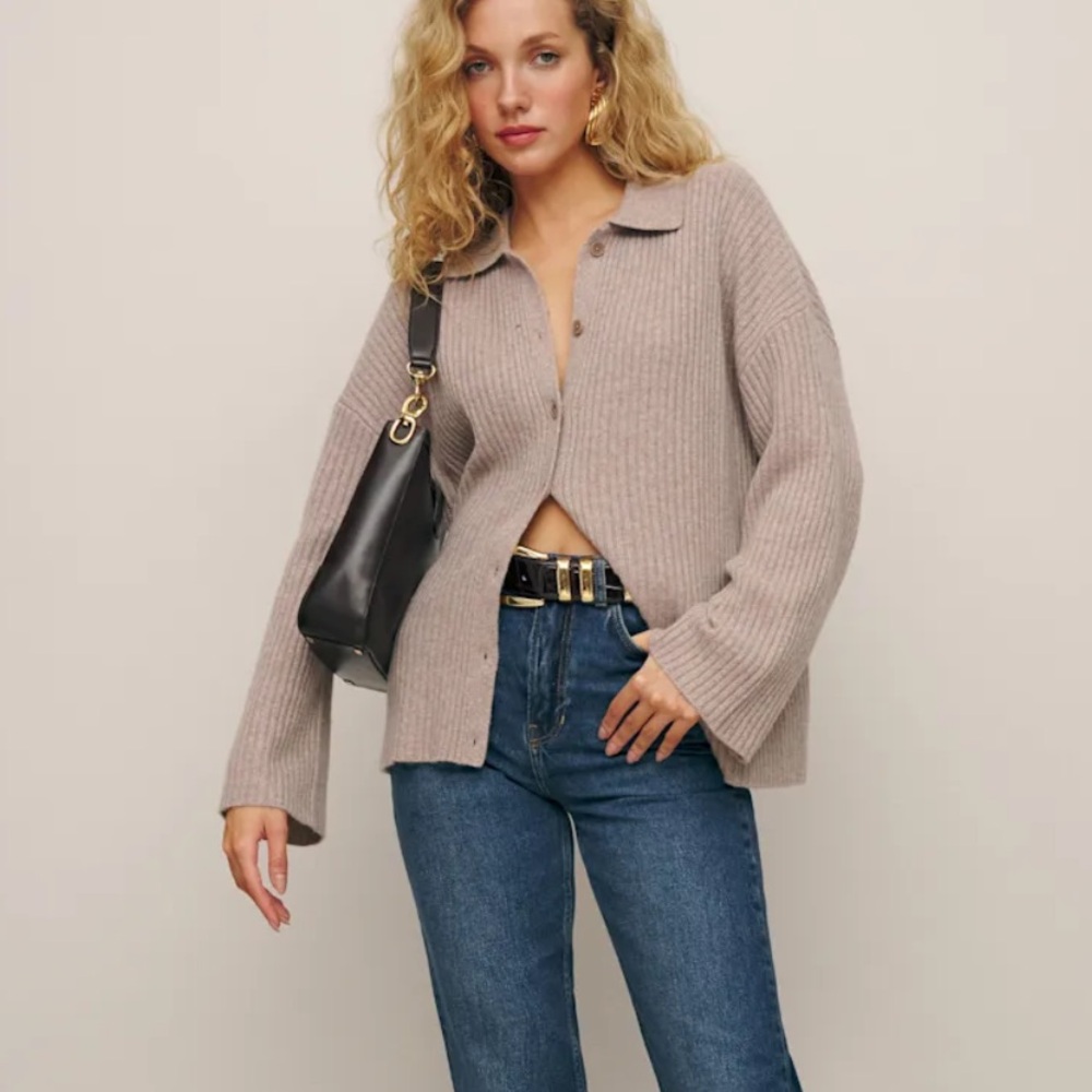 Reformation Fantino Cashmere Collared Cardigan Natural - Size S
